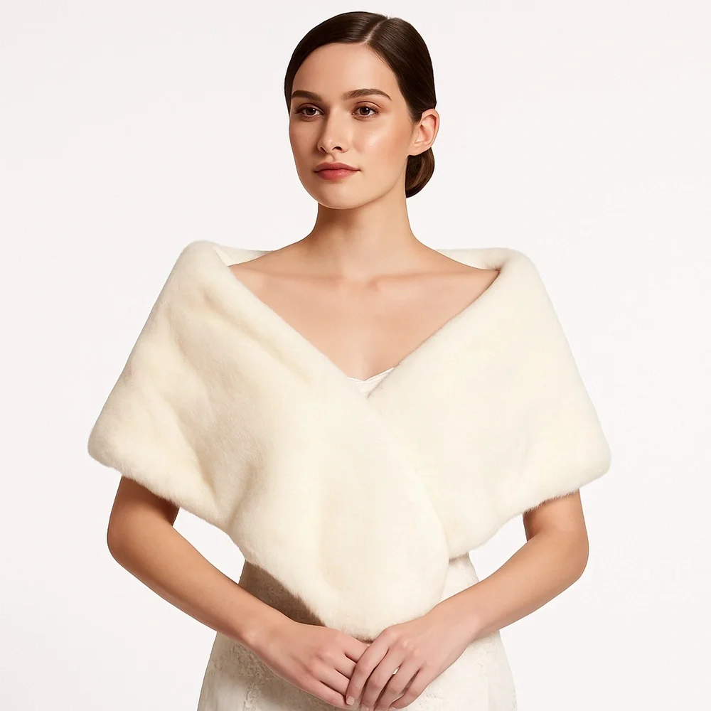 Cream Faux Fur Bridal Wrap - Women Accessories Scarves & Wraps
